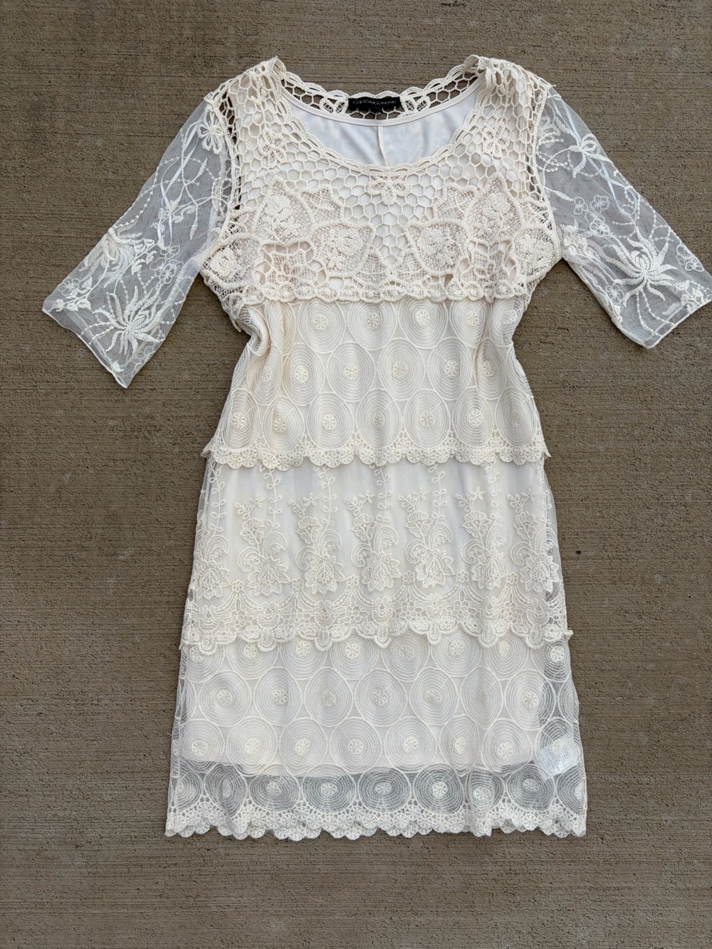 Chris McLaughlin Cream Lace Crochet Boho Dress Cottagecore Romantic Size 6